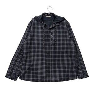 Simms Hooded Flannel Shirt Jacket Mens 2XL Black Gray Plaid Fleece Lined